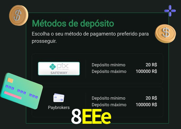 O cassino 8EEe oferece uma grande variedade de métodos de pagamento